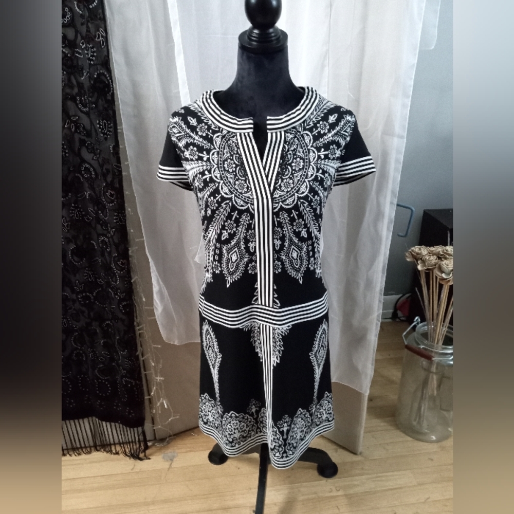 Joseph Ribkoff black and white midi dress